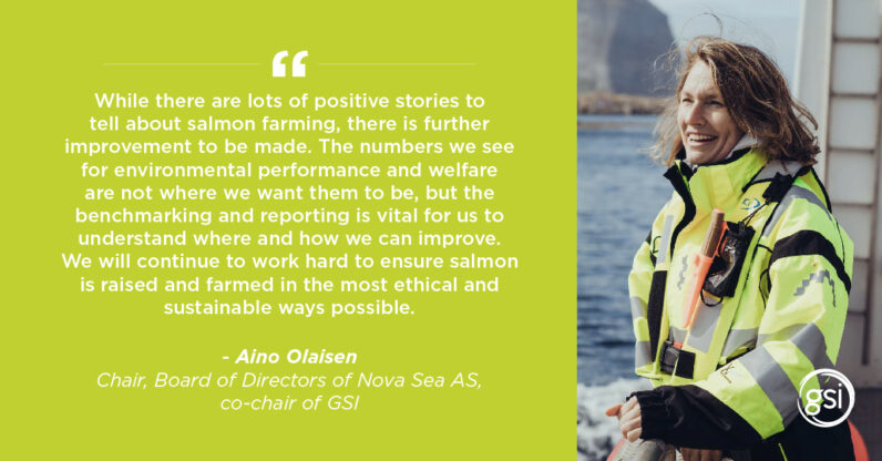 Aino Olaisen, co-chair of GSI, notes the need for continuous improvement in salmon farming and shares the important role transparent reporting plays in working towards more sustainable practices.
