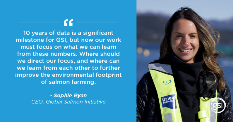 Sophie Ryan, CEO of GSI, emphasizes the need for GSI to learn from the data to further improve the environmental footprint of salmon farming.